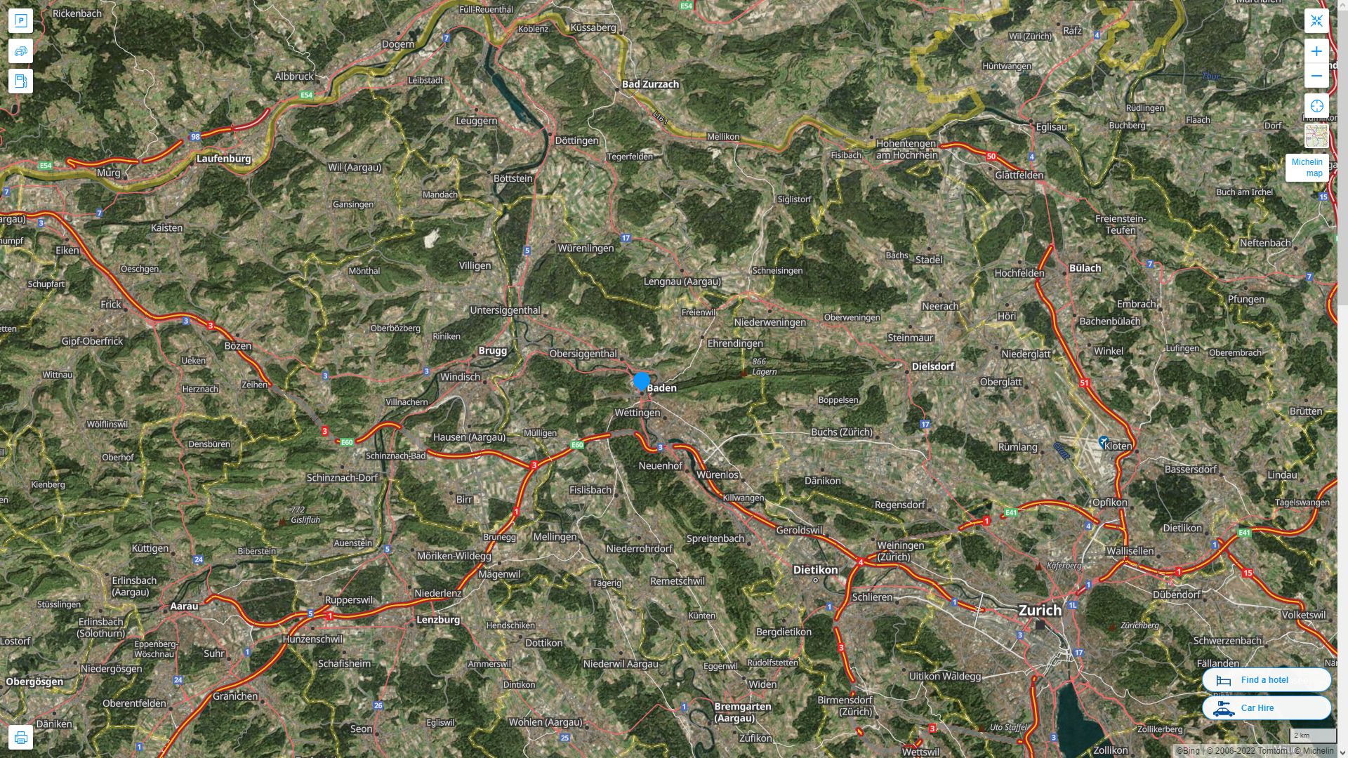Baden Highway and Road Map with Satellite View